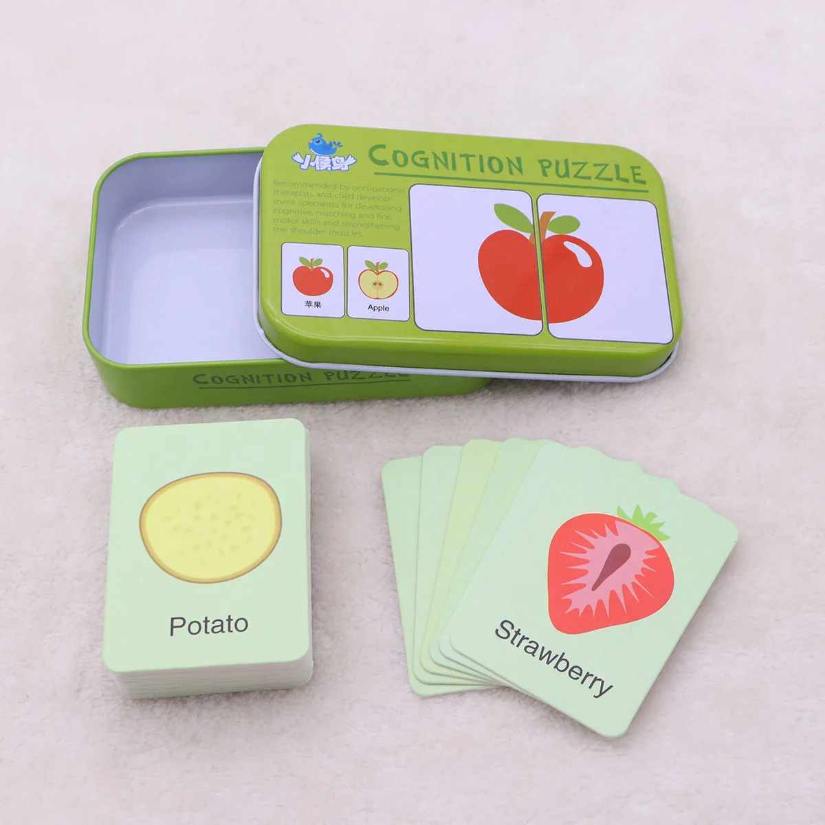 32 قطعة بطاقات فلاش محو الأمية الورق الصلب التعلم للأطفال الإدراك لغز بانوراما مطابقة لعبة التعليمية صندوق القصدير