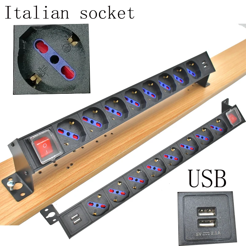 PDU power strip network cabinet rack,desktop hidden socket German Italian socket1-9AC Double break switch1.2m 2m extension cable