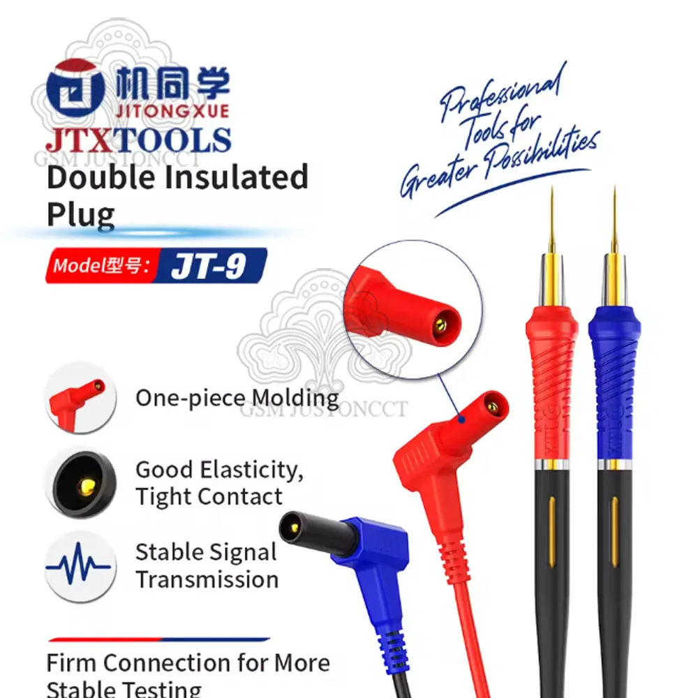 JTXTOOLS JT-9 Multimeter Test Leads with Gold Plated Fine Tips Replaceable Probes Silicone Cables for PCB Phone Repair