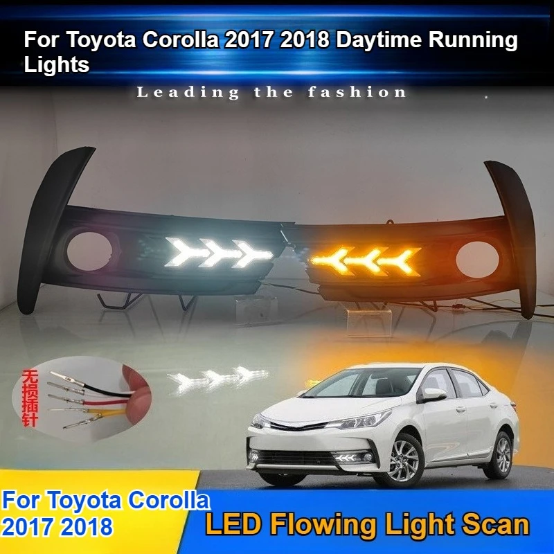 For Toyota Corolla 2017-2018 Car Led Daytime Running Light Front Fog Lamp Yellow Dynamic Turn Signal DRL 12V Daylight Night Blue detail image 1