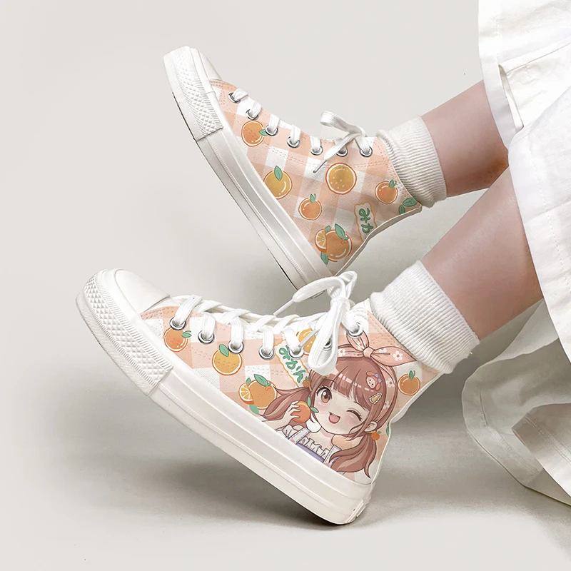 Amy and Michael New Design Kawaii Girls Students Casual Canvas Shoes High Top Flat Plimsolls Woman Vulcanize Shoes