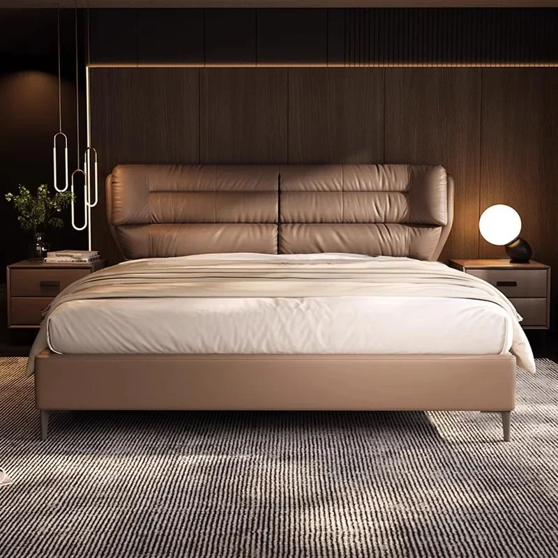 جلد إيطالي بطول 1.8 متر مزدوج وبسيط من الجلد لغرفة النوم الرئيسية وصندوق تخزين مرتفع للزواج أولاً #4