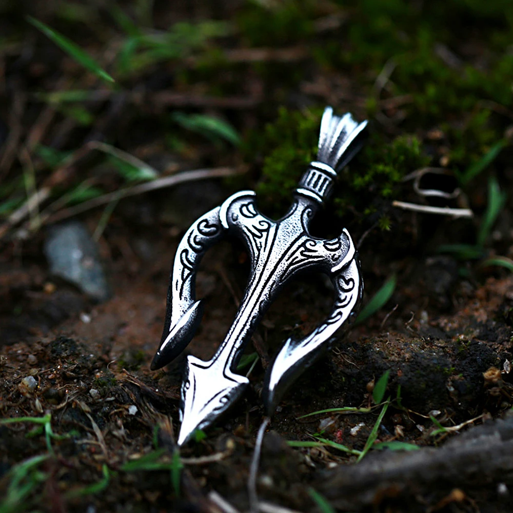 Fashion Vintage Trident Pendant Necklace Stainless Steel Amulet Necklace For Men Unique Amulet Jewelry Gifts Dropshipping