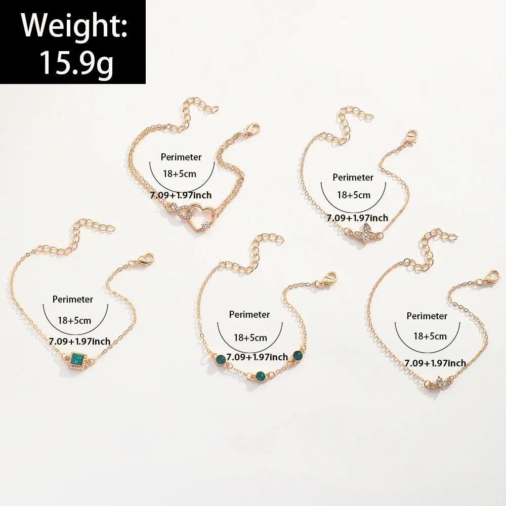5Pcs/Set Rhinestone Butterfly & Heart Love Infinite Decor Imitation Gem Metal Hollow Bracelet For Women For Daily Decoration