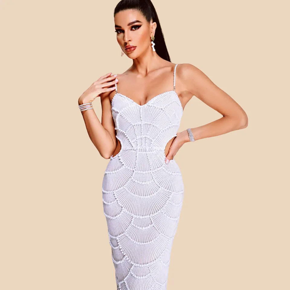 

Foreign trade cross-border exquisite sequin studded Sexy hollowed out suspender dress, socialite birthday party and evening dres
