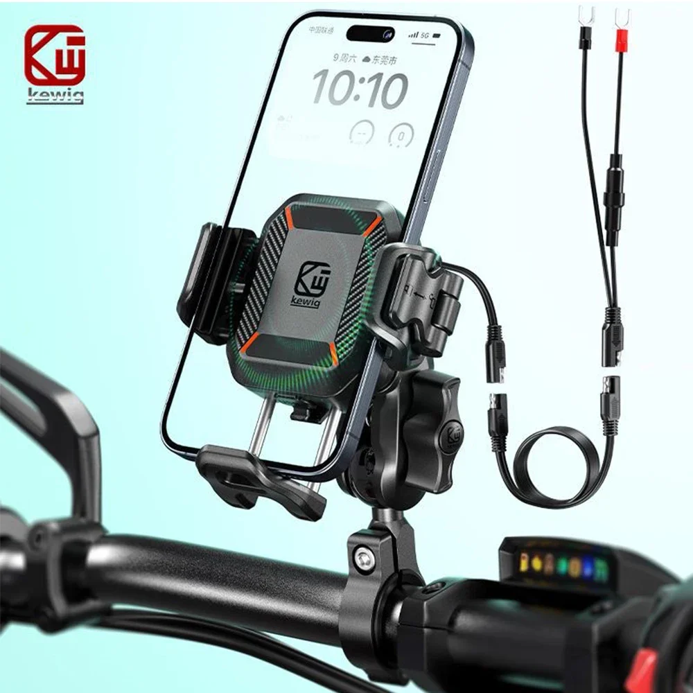 

Kewig Upgraded Motorcycle Phone Holder 15W Wireless Charger QC3.0 USB Fast Charging Moto Handlebar Bracket GPS Shockproof Stand