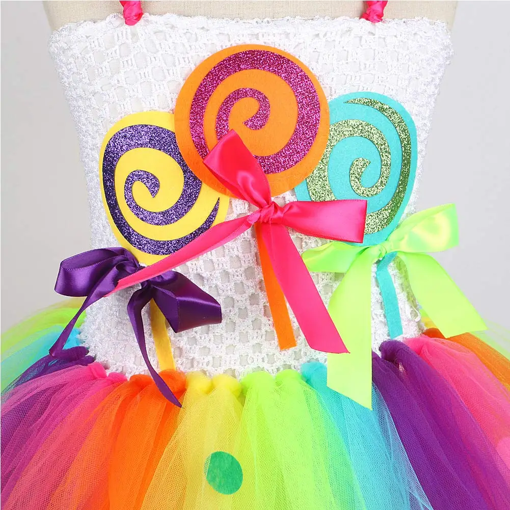 Kinderen Meisjes Kleurrijke Candy Cosplay Kostuum Tutu Jurk Ijs Mesh Rok Outfits Fantasie Halloween Carnaval Party Roleplay Pak