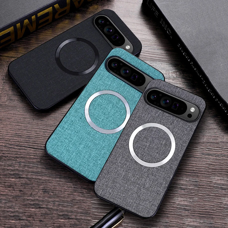 Magsafe Magnetic Plain Leather Case For Pixel 9 Pro XL 9A Pixel9 Pro Google Pixel 8 Pro 8A 7A 7 Cloth Wireless Charging Cover