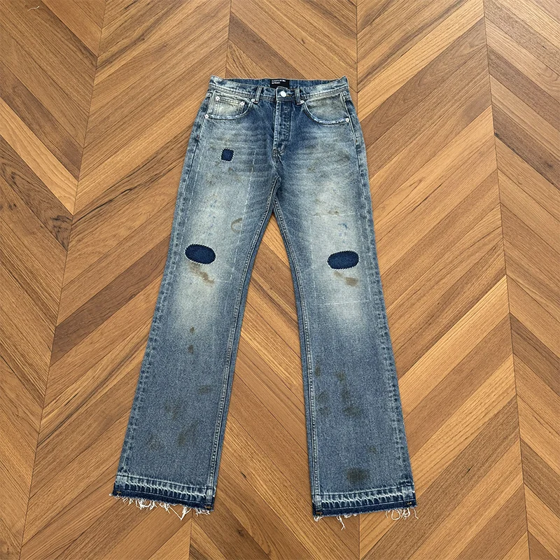 Y2k High Street ERD Washed Distressed Denim Pants Patchwork Pants Casual Jeans Mens Designer Clothes