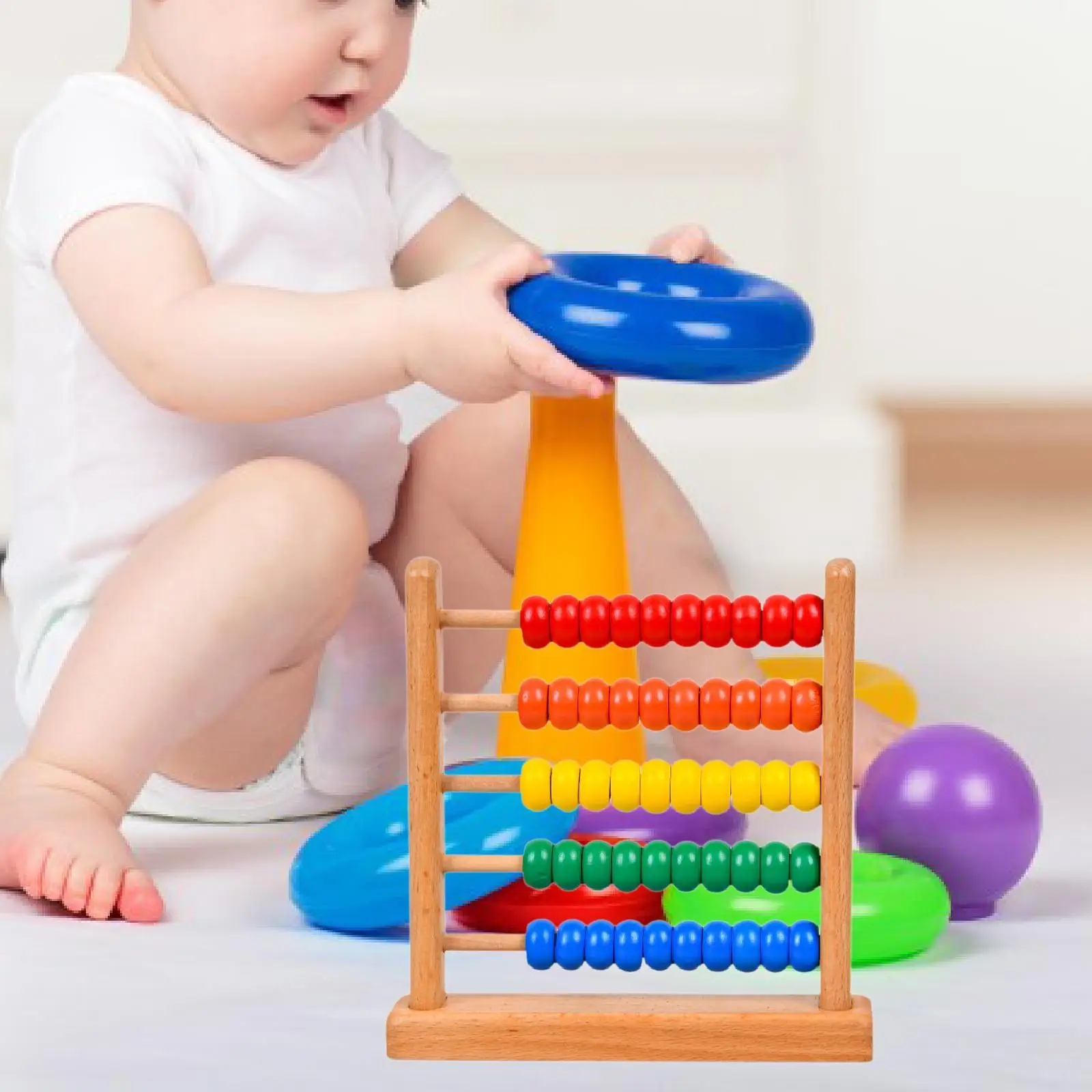 Educational Abacus for Kids Wooden Counting Frame 5 Row Math Manipulative Preschool Learning Toy for Children
