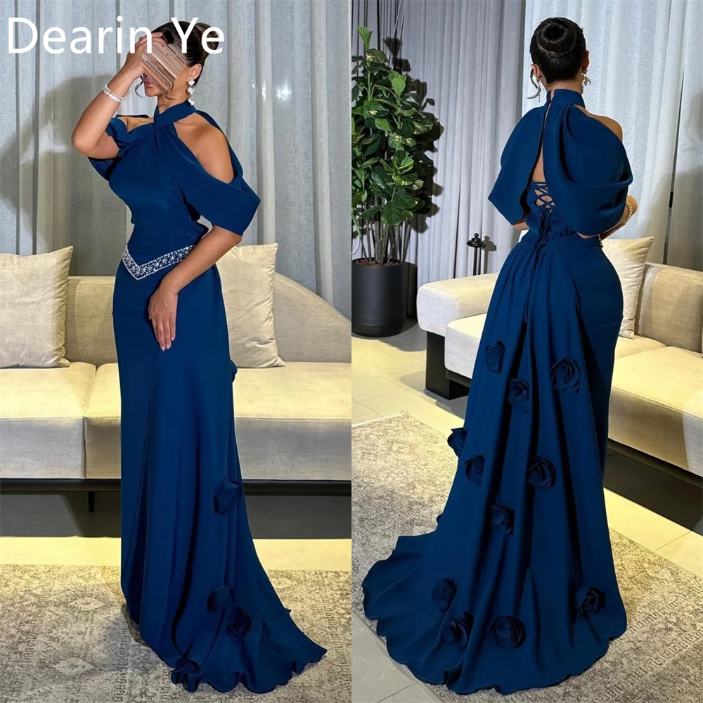 

Customized Evening Dress Dearin Halter Column Hi-Lo Length Skirts 3D Rose Flower Bespoke Occasion Dresses Formal Saudi Arabia Pr