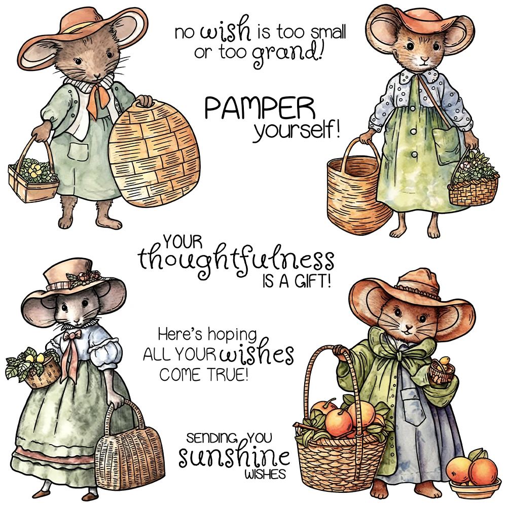 Mangocraft Cute Mice Lady Autumn Days Cutting Dies Clear Stamp DIY Scrapbooking Metal Dies Silicone Stamp For Cards Albums Decor