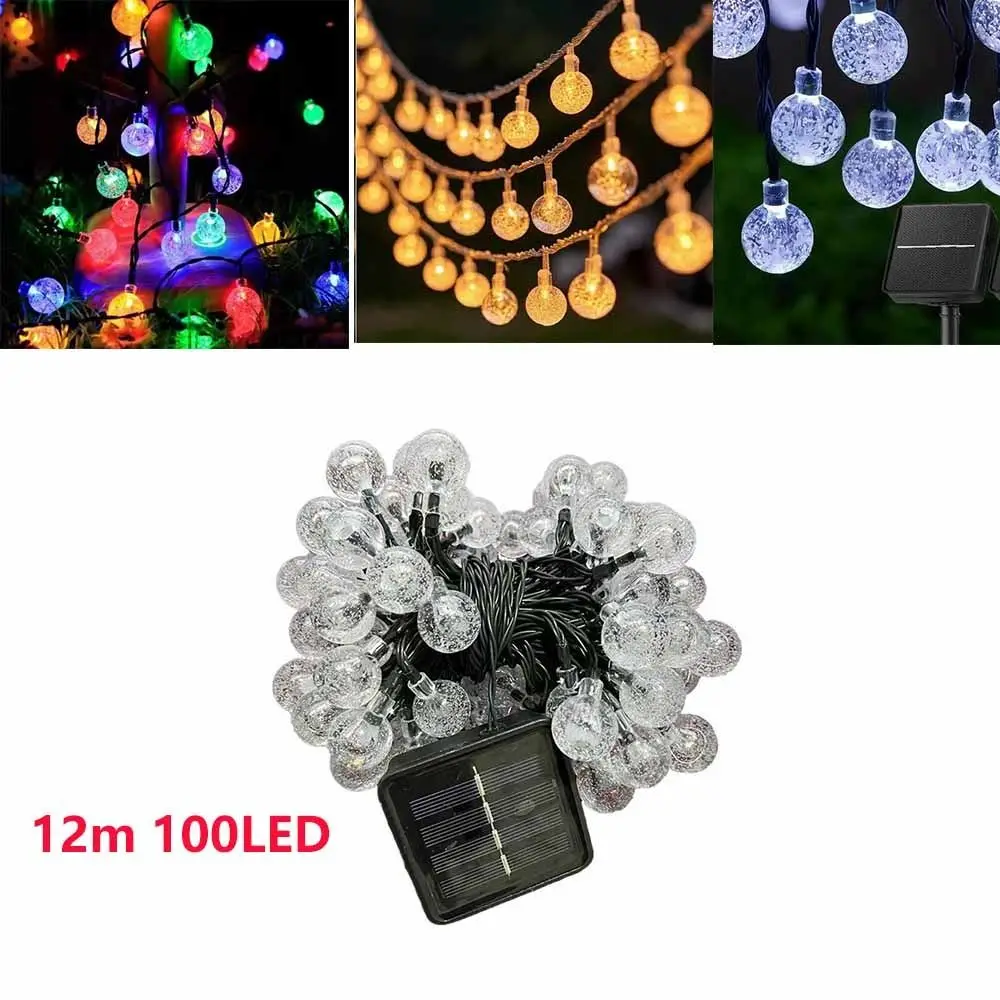 Stringa di luci a sfera di cristallo solare da 12 m di lunghezza Design impermeabile Sorgente luminosa a LED Luci a stringa a LED 100 luci a LED colorate