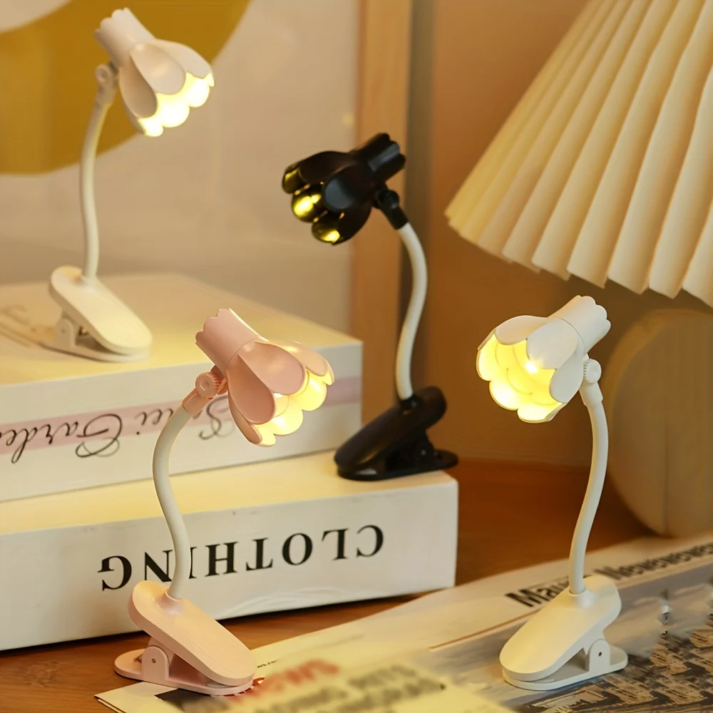 

2PC Mini Flower Shaped LED Book Light Eye Protection Adjustable Clip 360° Flip Study Lamp For Travel Bedroom Reading Book Light