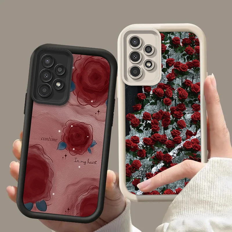 A 32 A 53 A 52 Luxury Rose Flower Silicone Phone Case On For Samsung Galaxy A32 A22 A33 A51 A52 A52S A53 A71 A72 A73 4G 5G Cover