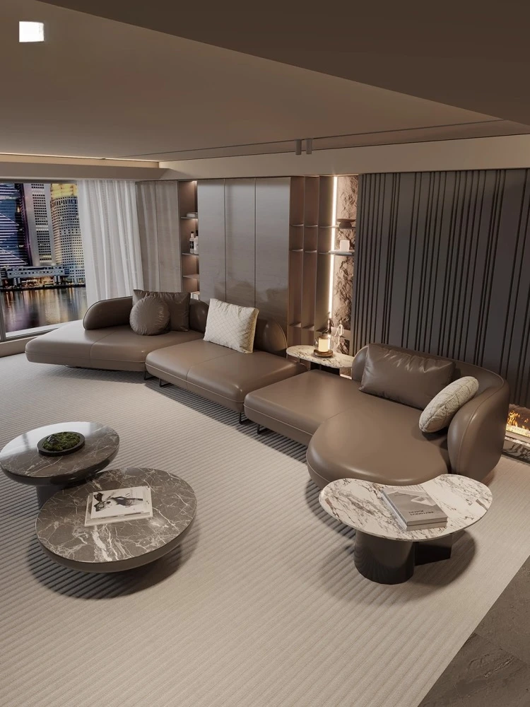 

Italian light luxury special-shaped corner leather sofa 2025 new large-sized villa high-end living room home designer
