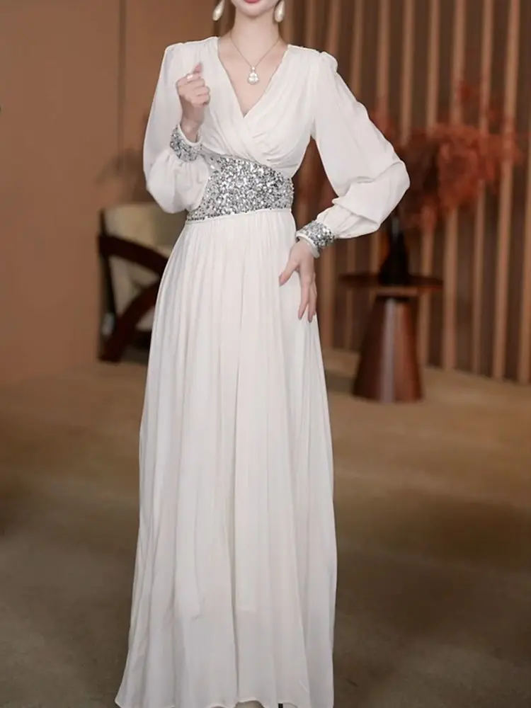 ‌ فستان أنيق مزين بالترتر لربيع 2025 - ملابس المنتجع، فستان متوسط الطول للتخسيس، ملابس فاخرة للإجازات، فستان أنيق لامع لحفلات الشاطئ