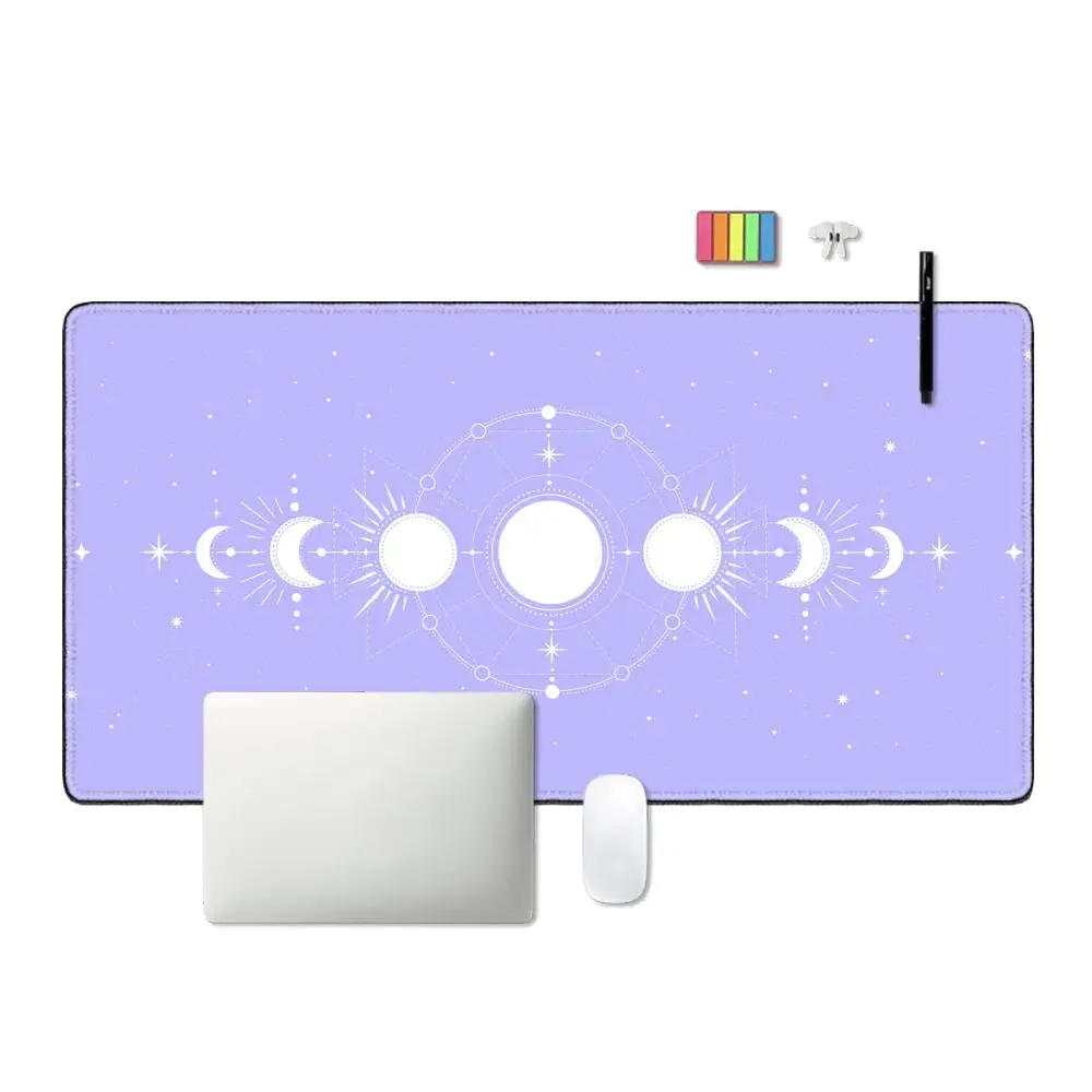 Celestial Desk Mat Purple Mousepad Cute Pastel Moon phases zodiac stars white witch mouse pad xxl large big wide Gaming Deskmats