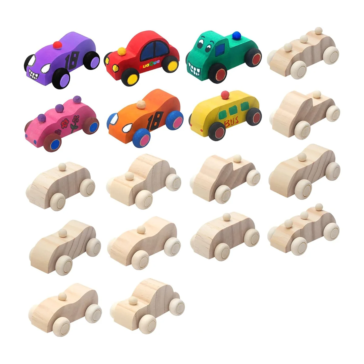 18 Pack DIY Wood Car Toys Unfinished Wooden Cars to Paint Wooden Craft Cars for Home Activities Craft Projects Family