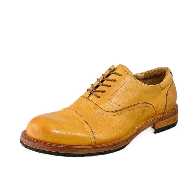 Handmade Genuine Leather Breathable Formal Business Men's Dress Shoes Office Casual Oxfords Male Wedding Leather Shoes Brown