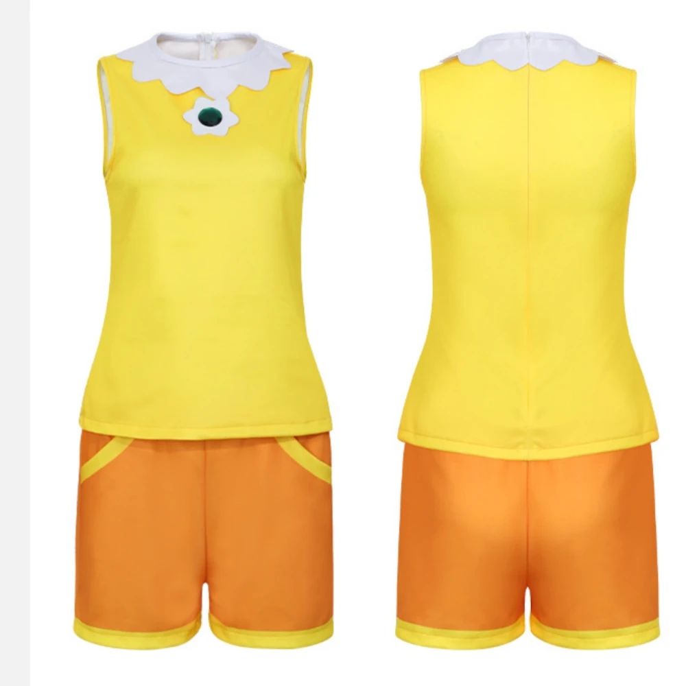 Princess Game Daisy Cotume Yellow Tennis Outfit Top Shorts Ear Clips Wristband Clown Halloween Cosplay Costume