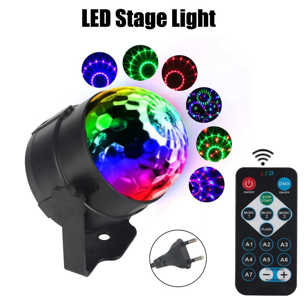 

DJ Party Light Colorful LED Stage Light for Home KTV Bar Xmas EU Plug RGB Laser Projector Lamp Sound Activated Rotating