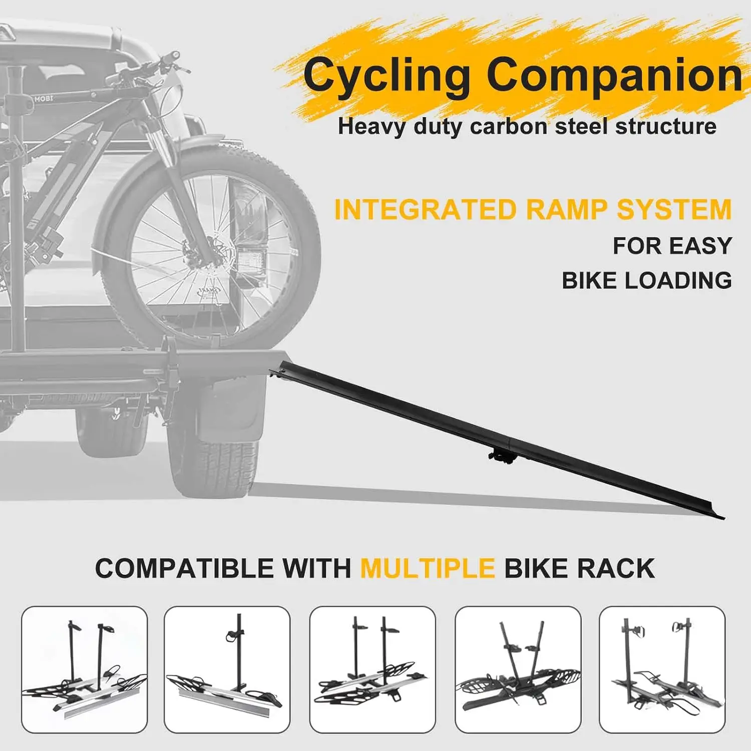 Heavy Duty Bike Rack Loading Ramp 63 Inch Foldable Lightweight E-Bike Ramp