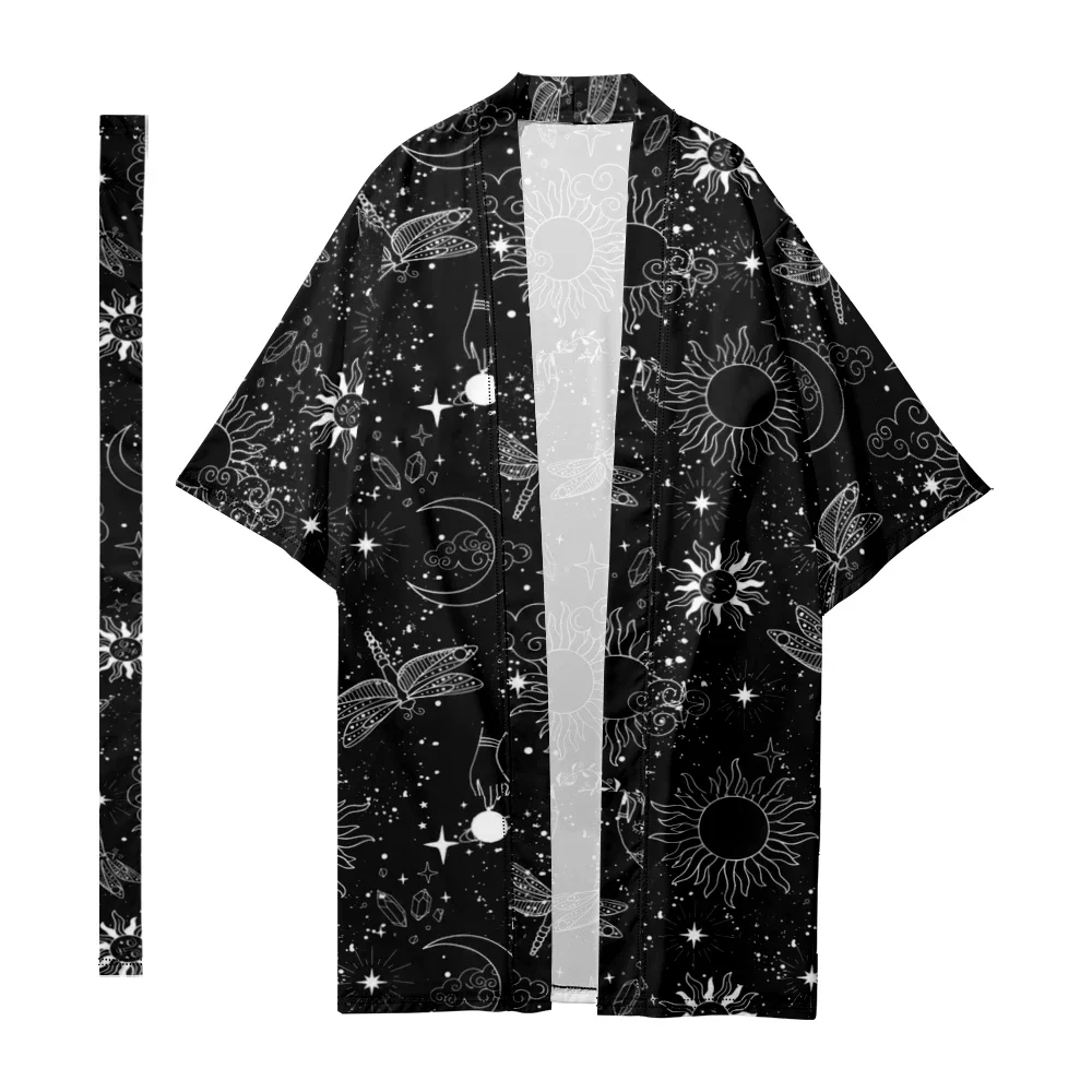 Men's Japanese Long Kimono Cardigan Women Samurai Costume Fashion Kimono Moon Star Space Pattern Kimono Shirt Yukata Jacket