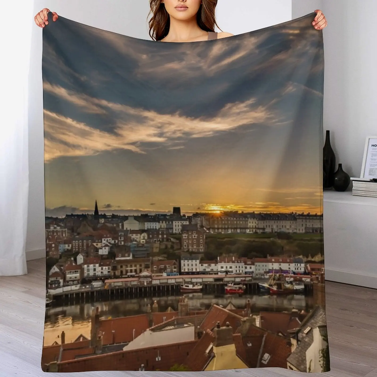 Whitby rooftops Throw Blanket