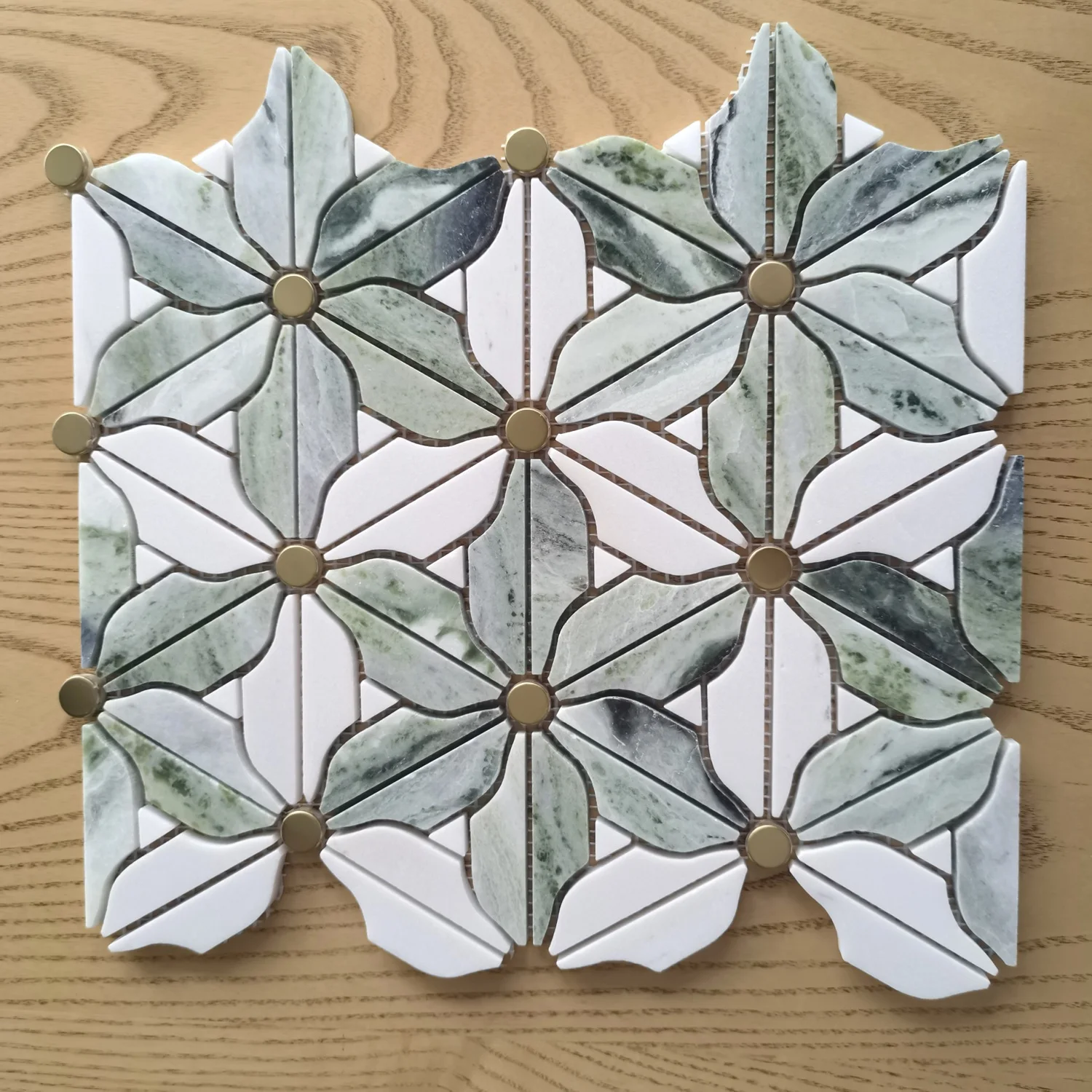10 pcs carrara Marble Metal Mosaic Tile With Six Petal Flower Design  tiles bathroom wall tiles floor tile kitchen backsplash
