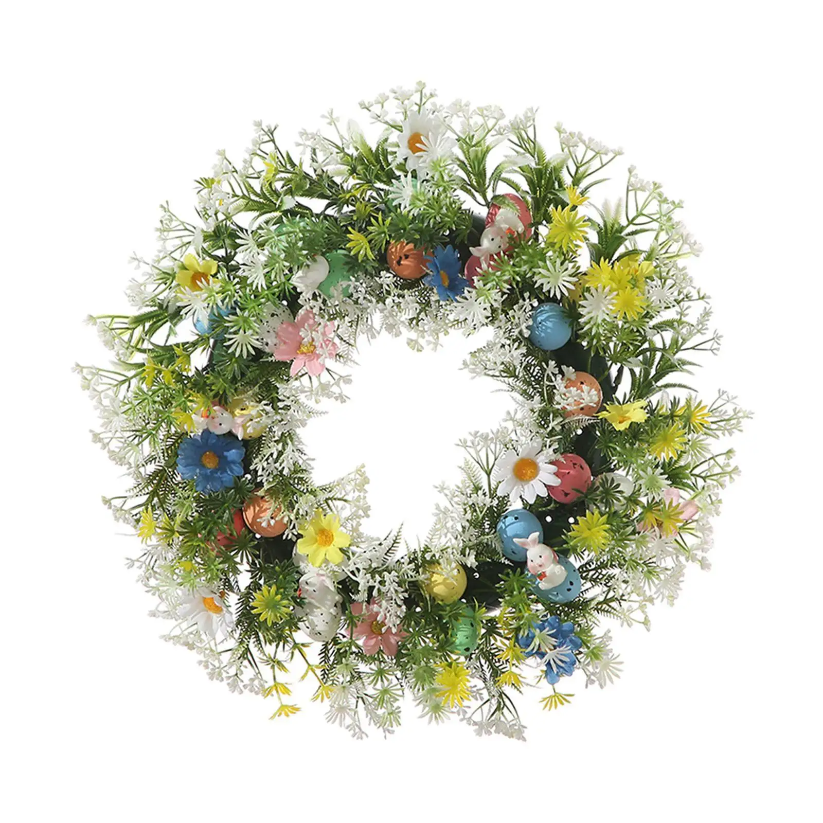 

Easter Wreath Creative Farmhouse Ornament,with Egg Bunny Decor Spring Wreath Artificial for Window Office Entryway Mantel Home