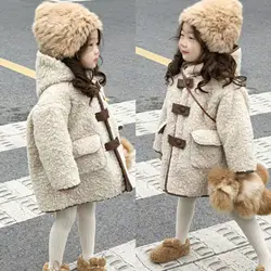 Baby Girls Lamb Wool Coats 2024 Autumn Winter Fashion Children Long Sleeve Thickened Hooded Warm Jackets Kids Clothes Outerwear