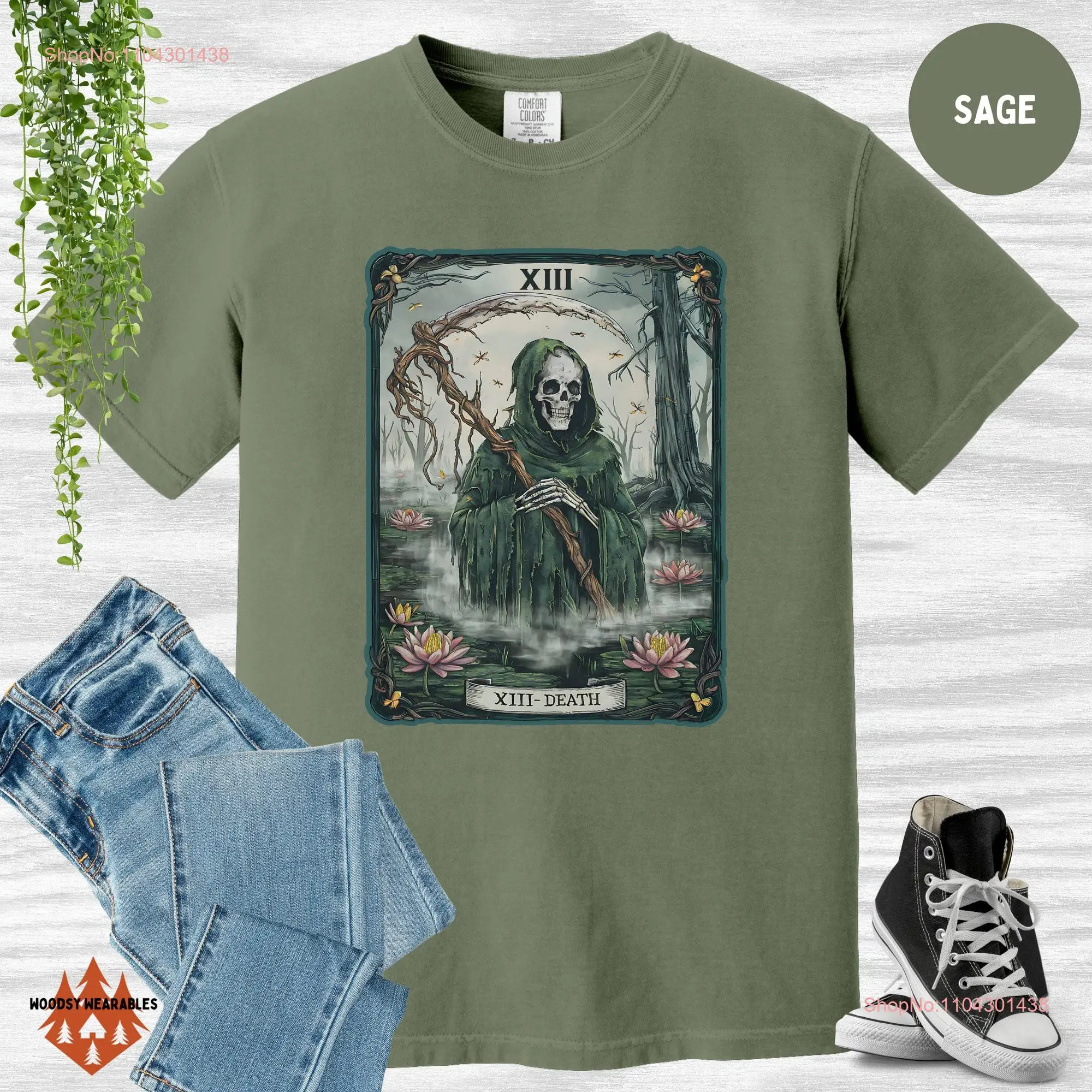 Death Tarot Card T Shirt Bog Witch Grim Reaper Mystical Art Gothic Transformation Comfort Colors 1717