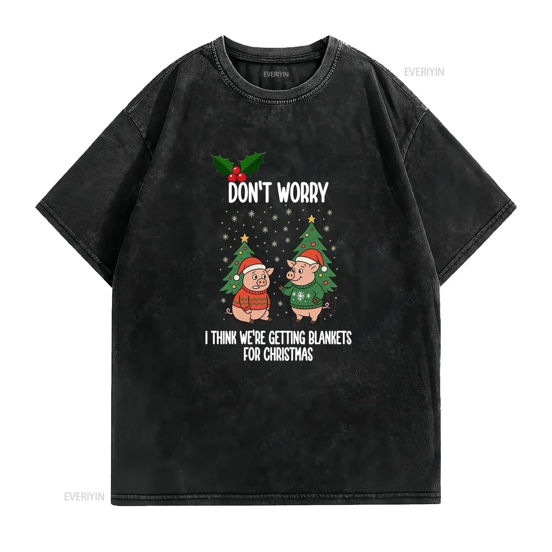 Pigs in Blankets Christmas T Shirt Funny Holiday vintage Washed Soft fashion Versatile Stretched Casual Slightly homme