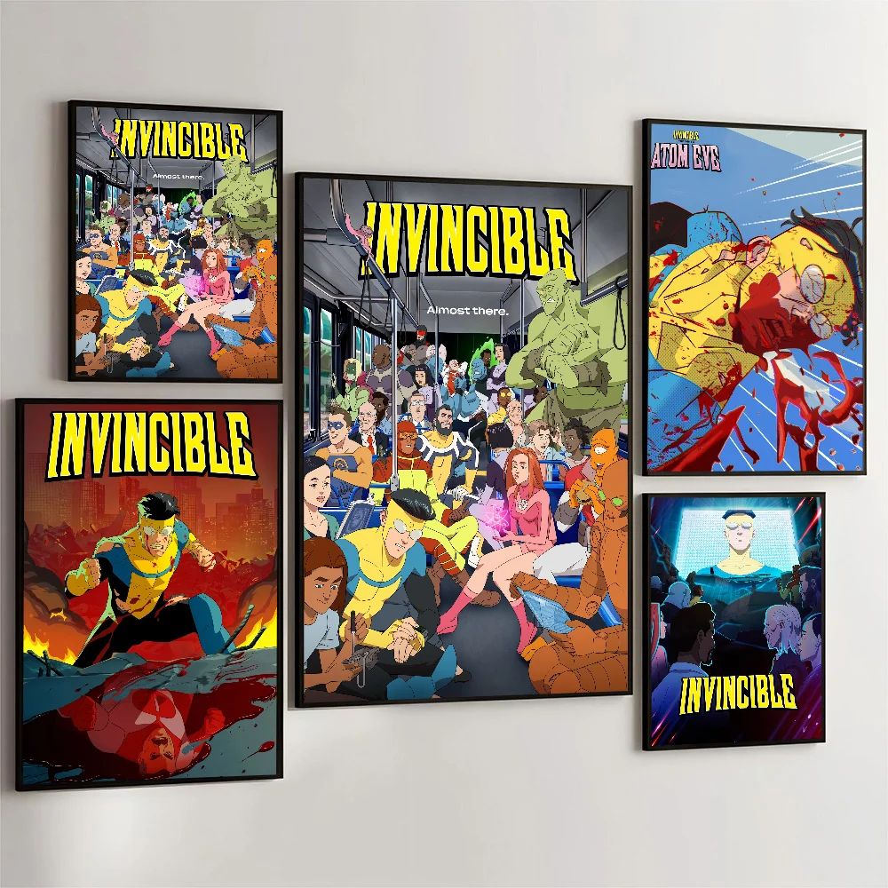 Invincible Season 2 Cartoon Poster Self-adhesive Art Waterproof Paper Sticker Coffee House Bar Room Wall Decor