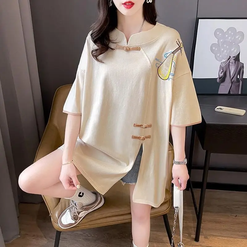 

2025 New Pregnant Women's Chinese Style Breathable Top Maternity Simple Summer Classical Embroidery Trendy Shirt Top LI320