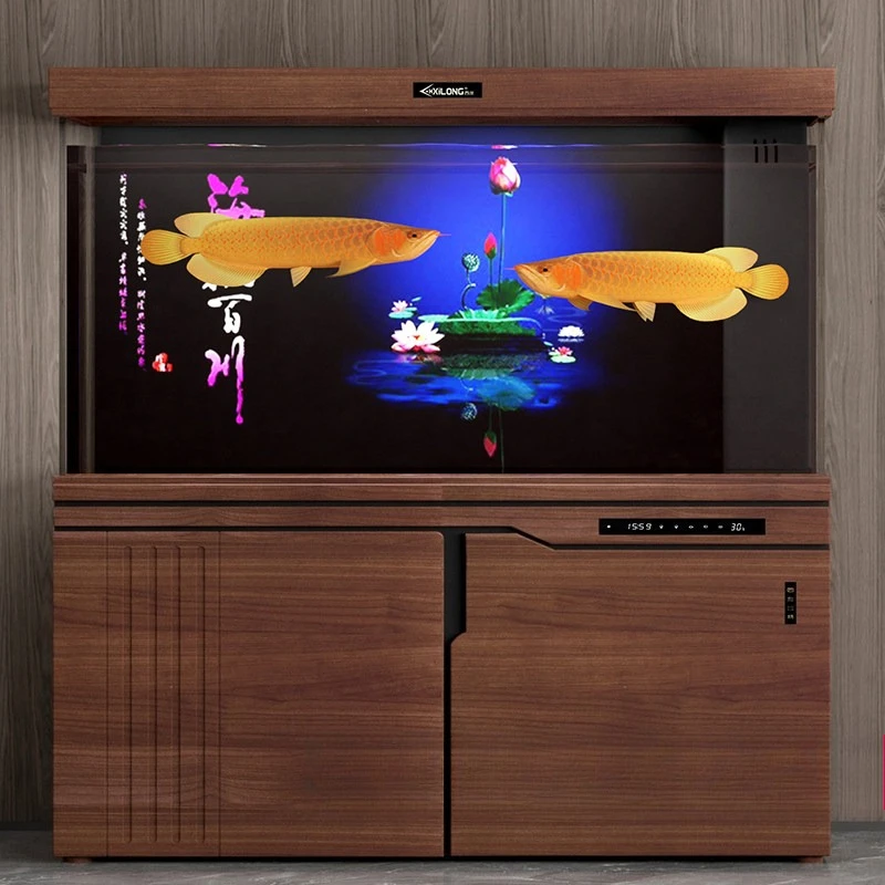 

Новый аквариум в китайском стиле, большой, напольный, с самоочищающейся стеклянной перегородкой и нижним фильтром, ультрапрозрачное стекло JT40