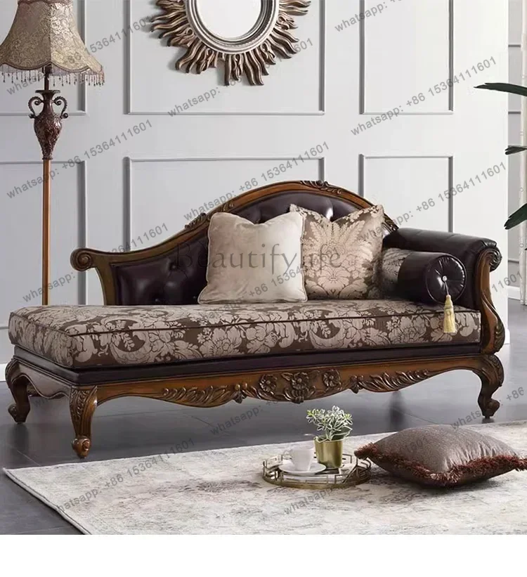 PG American retro living room concubine chair European leather recliner lazy sofa chair bedroom engraved advanced