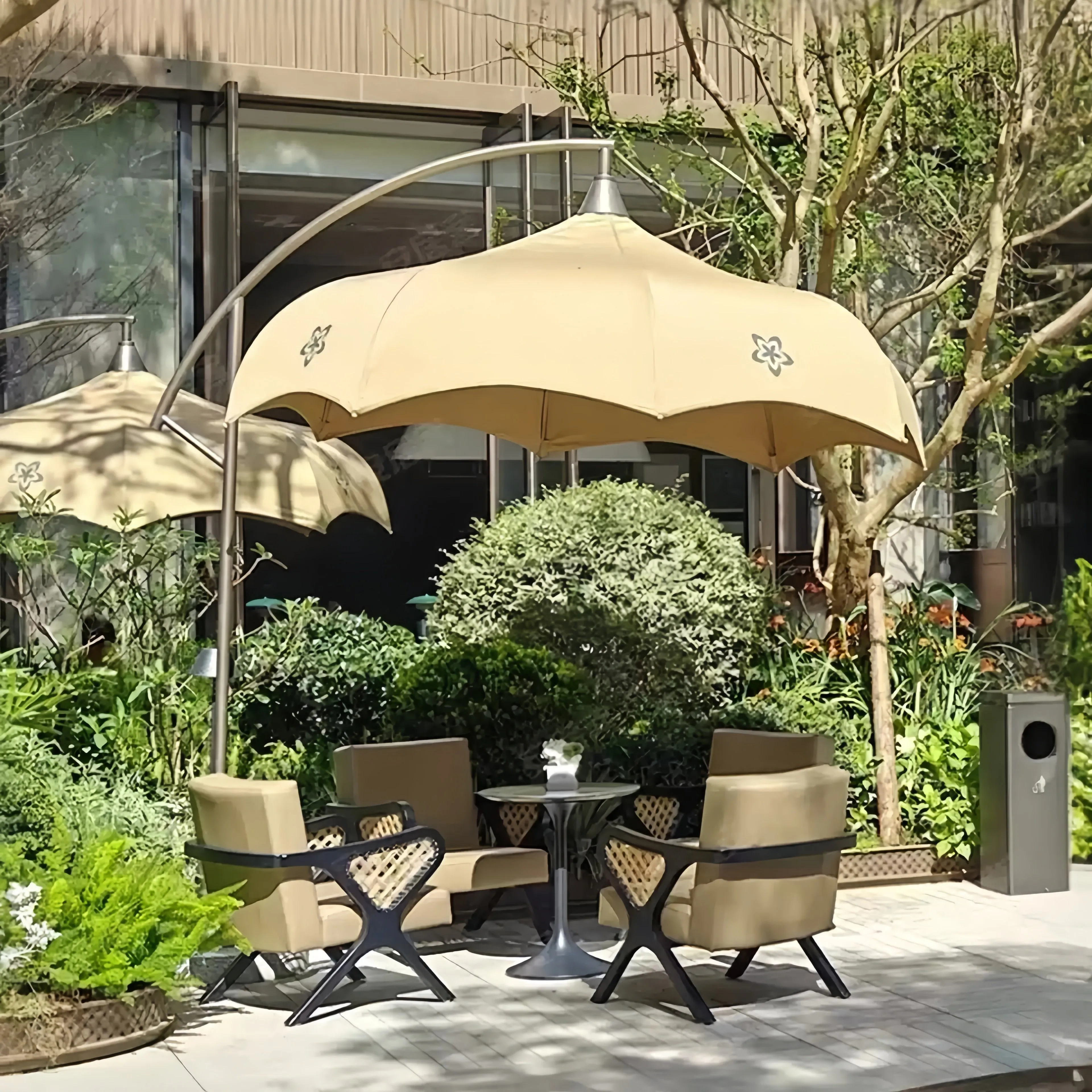 Outdoor Garden Parasol Manual Waterproof Wind Resistant Master Design Simple Vacation Wind Roman Umbrella Sun Umbrella