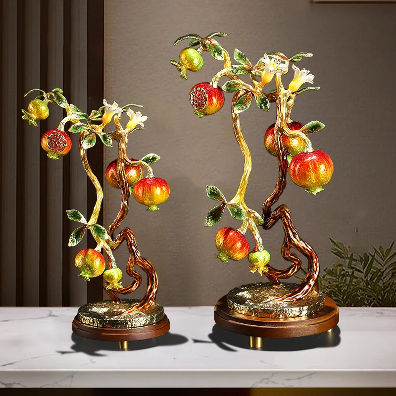 Pomegranate Figurine Feng Shui Decor Wealth Fertility Symbol Table Centerpiece for Living Room Home Office Shelf Ornament Gift