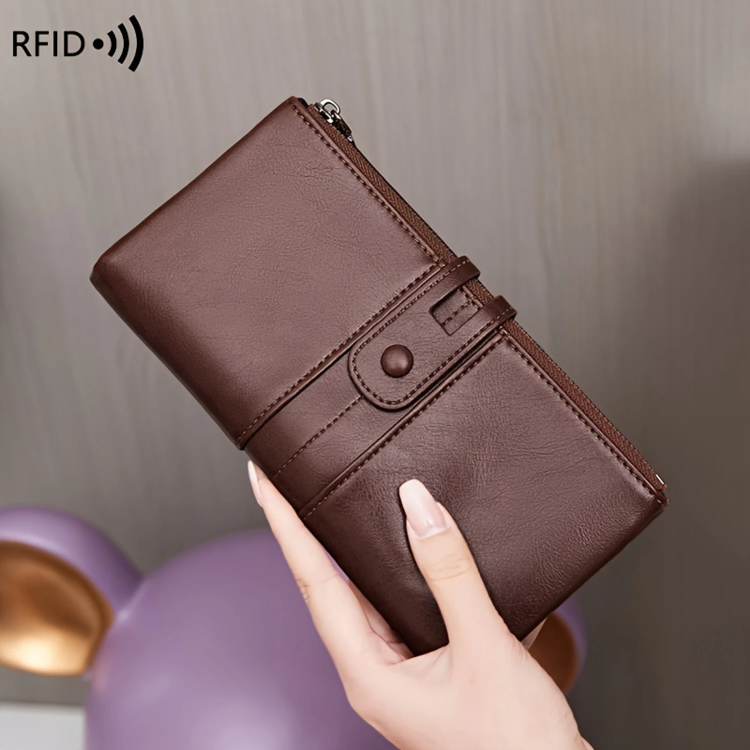 Capacity Women's Purse, Solid Color Multifunctional Clutch Bag, Bifold Wallet