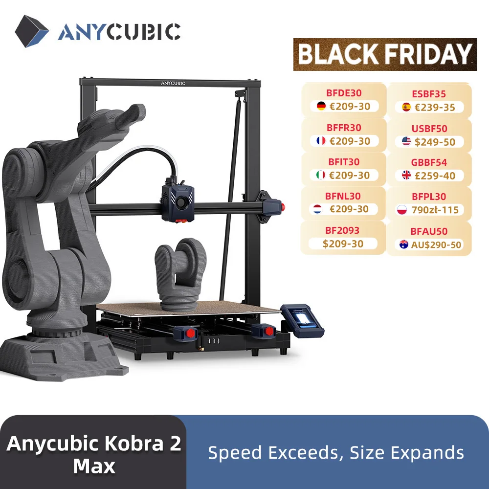 

ANYCUBIC Kobra 2 MAX FDM Large Format 3D Printer Build Size With 500*420*420mm 500mm/s Maximum Print Speed Smart APP Control