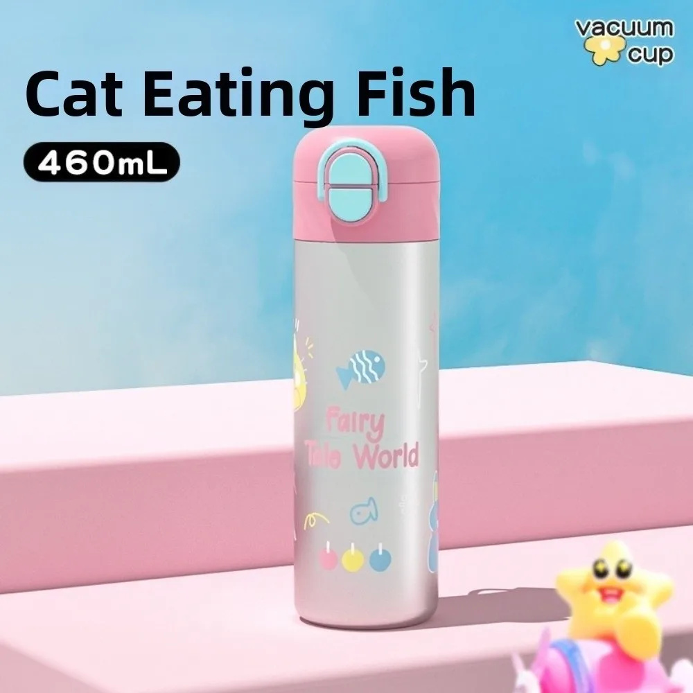 460ml Cartoon Insulation Cup 316 Stainless Steel Leak-Proof Vacuum Flask Double Drink With Straw Thermos Water Bottle Student