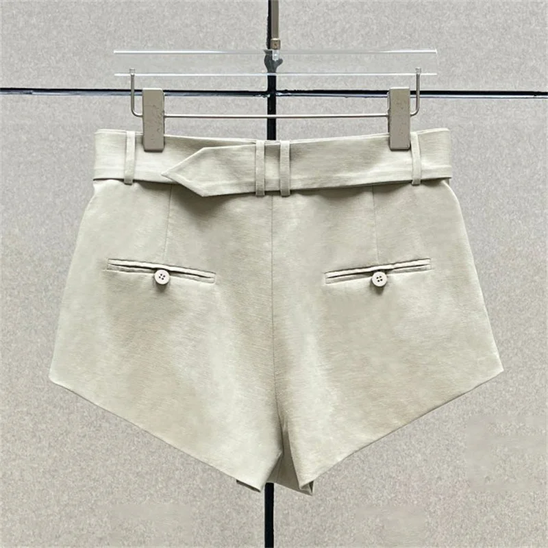 women's shorts New high waisted slim mini pants for summer 2026 linen blend casual shorts Belt decoration shorts women's pants