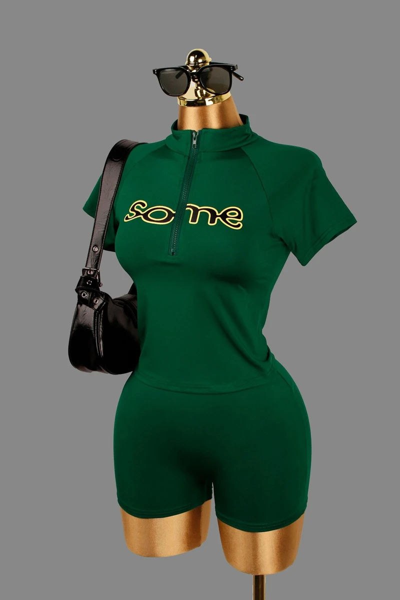 Ensemble de sport 2 pièces élégant pour femmes, haut et short à fermeture éclair, avec lettres imprimées, tenues d'été Sexy pour fête en Club et rue, 2025