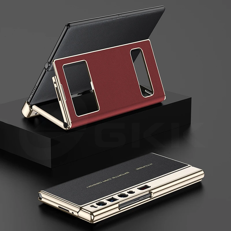 Original Case For Huawei Mate XS 2 Luxury Plating Plain Leather Windows Magnetic Fold Bracket Cover For Huawei Mate XS2 Case