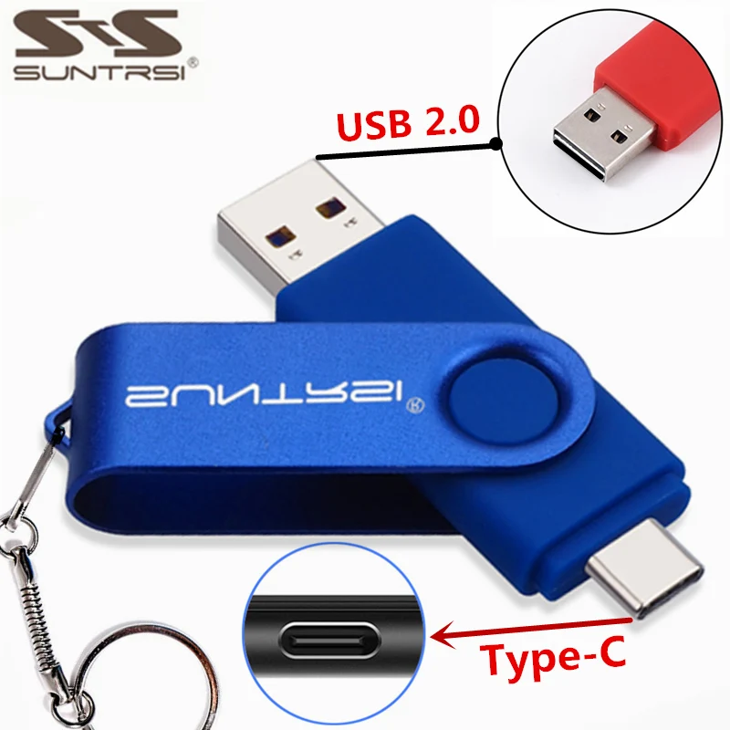 SunTrsi Type C 2.0 USB Flash Drive Pen Drive 256GB 128GB 64GB 32GB 16GB USB Stick 2.0 Pendrive for Type-C Device