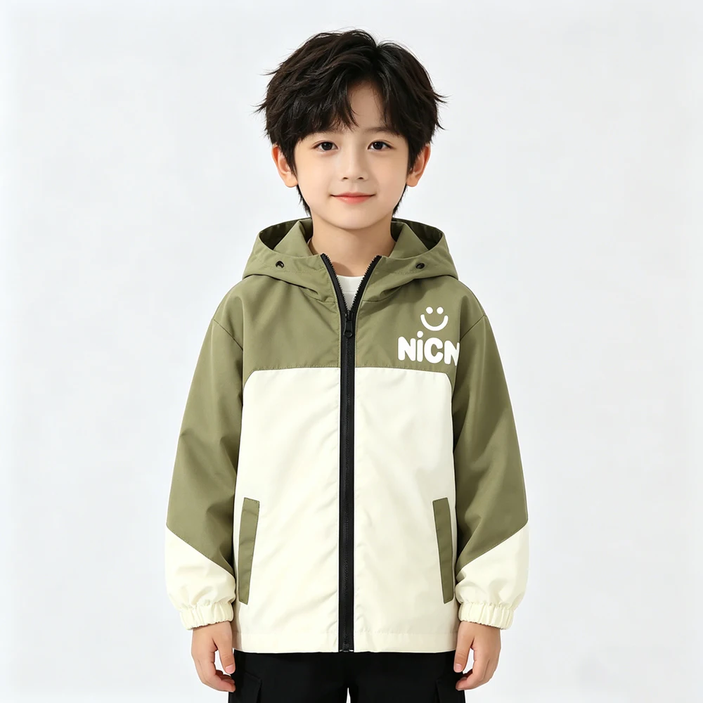 

Children Boys Hooded Windbreaker Coat 2026 Spring Autumn Teen Color Blocking Zipper Casual Sports Outerwear Kids Waterproof Coat