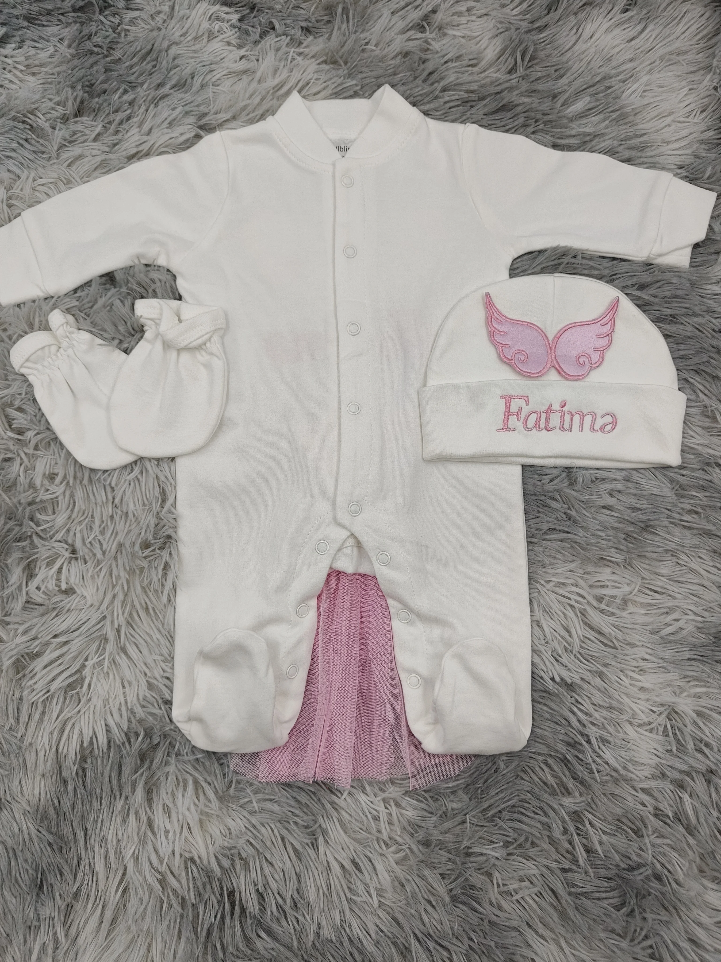 Baby Girl Cute Angel Wing Romper Tulle Accent Soft Breathable Cotton 0-9 Months Daily Wear Crawling Outfit