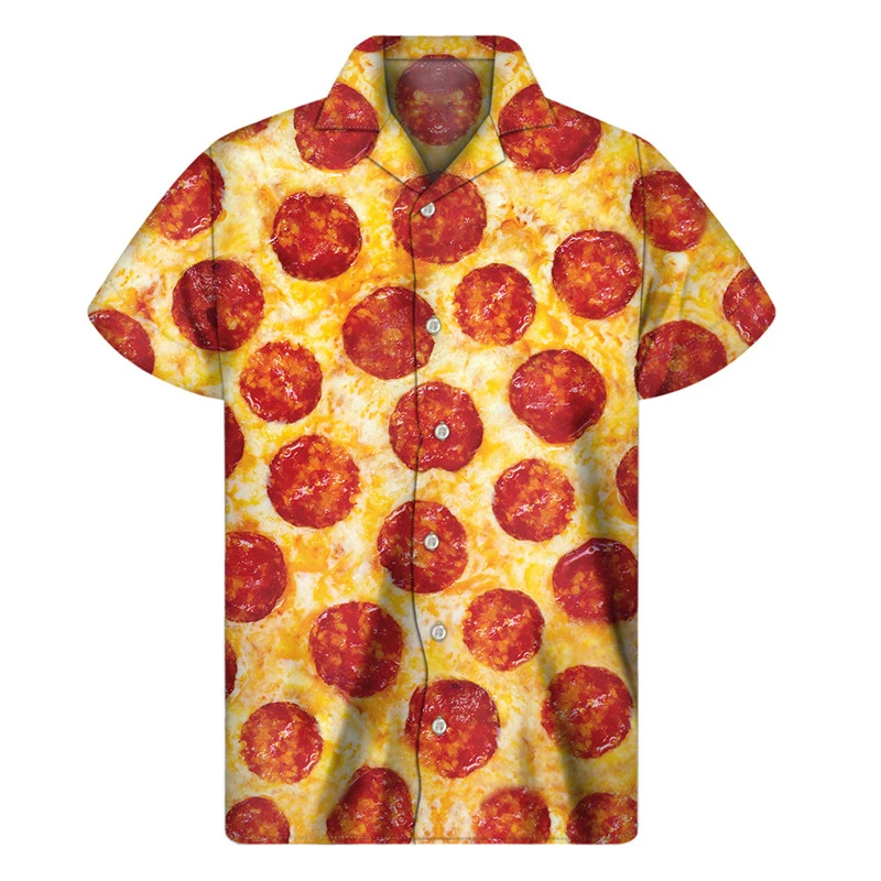 Köstliche Pizza 3d gedruckt Hemd Männer Kleidung Harajuku Straße Revers Knopf Hemden Top Cartoon Stil Lebensmittel Muster Mode Bluse